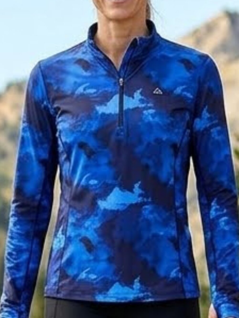Paradox Women's Blue Camouflage Long Sleeve Base Layer Top Quarter Zip Size L